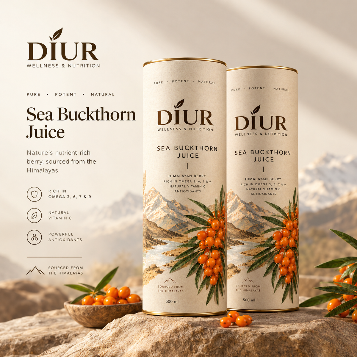 DIUR Himalayan Sea Buckthorn Juice – Pack of 2 (500ml × 2)